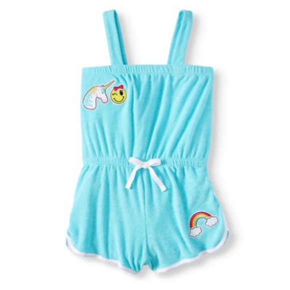Pink Platinum Other - Unicorn Patches French Terry Romper Coverup